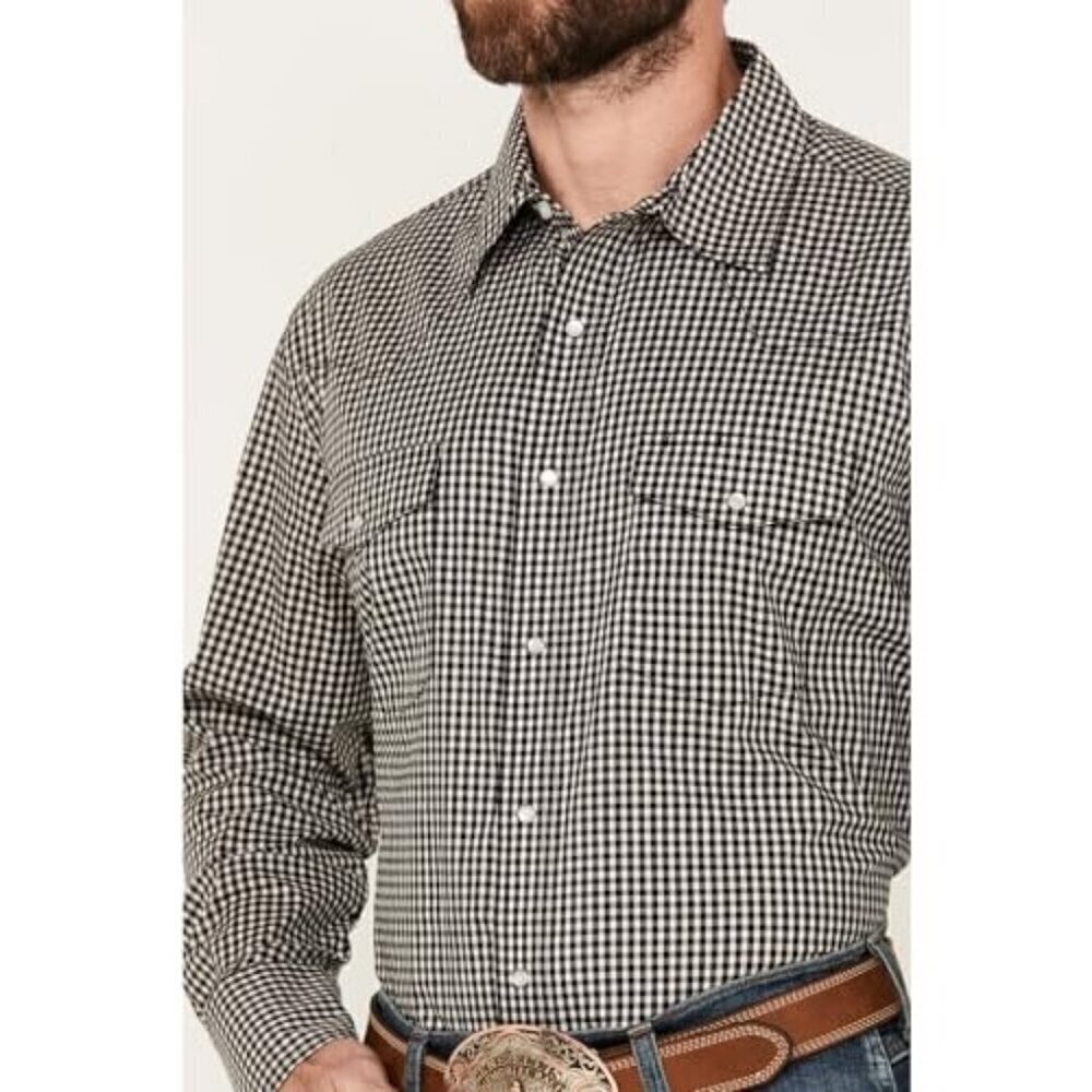 Wrangler Men's Long Sleeve Plaid Wrinkle Resist Snap Western Shirt - Black